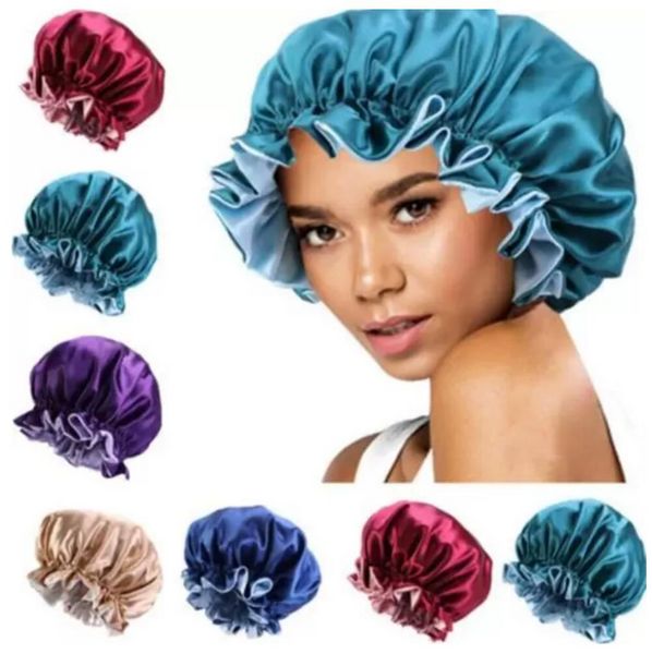 Bonnet de nuit en soie pour femmes, chapeau double face, couvre-tête, bonnet de sommeil en satin pour de beaux cheveux, réveil parfait, vente d'usine quotidienne F1031