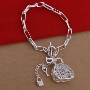 Bracelet chaîne en argent 925 pour femmes, avec serrure à clé, breloques, pour cadeau de fête, accessoires bijoux à la mode