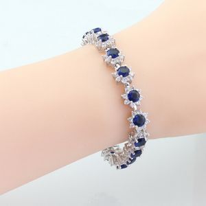 Dames Zilveren Kleur Sieraden Sets Donkerblauw Wit Kubieke Zirkonia Ketting Hanger Armbanden Oorbellen Ringen Gratis geschenkdoos