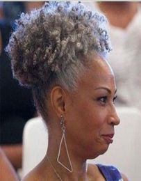 Femmes argent gris extension de cheveux argent gris afro bouffée crépus bouclés cordon cheveux humains ponytaisl postiche clip dans les cheveux gris 80g7717462