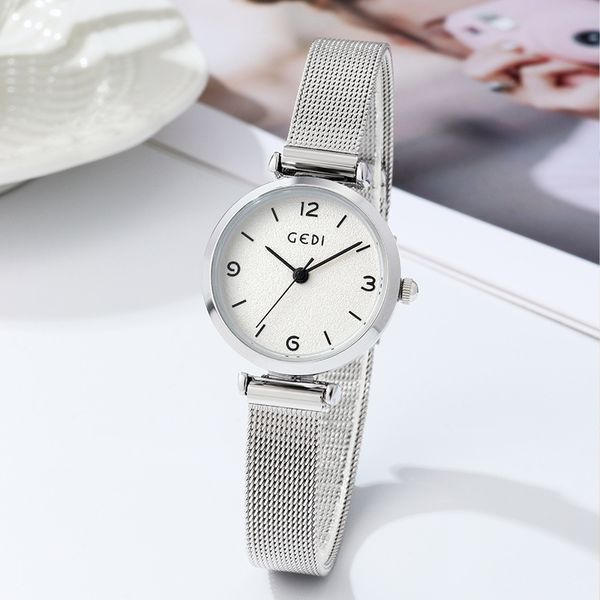 Malla simple de acero inoxidable para mujer con elegante reloj de cuarzo informal resistente al agua montre de luxe regalos A6