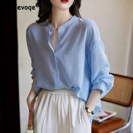 Femmes Simple Vintage surdimensionné Streetwear bouton chemises à la mode col montant à manches longues Blouses coréen solide hauts décontracté Blusas 240322