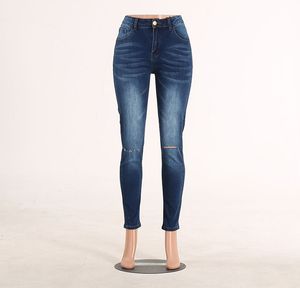 Dames skinny jeans met gescheurd gat Push-up middentaille broek Casual slim fit lange broek Vrouwelijke broek