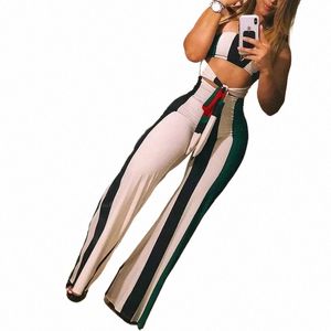 Femmes Skinny Striped Colorblock Lace Up Cutout Bandeau Jumps Cuit Summer Sexy Sexy Raiper Jumpsuit Z8at #
