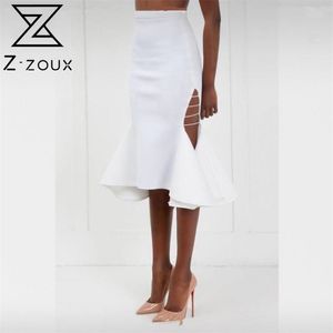 Femmes jupe creux blanc irrégulier de taille haute taille haute skirts s asymétrie sexy tous match long mode 210513