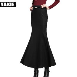 Vrouwen rok lange rokken womens katoen enkel lengte trompet zeemeermin solide casual rok vrouwelijke jupe femme saia femininas 210519