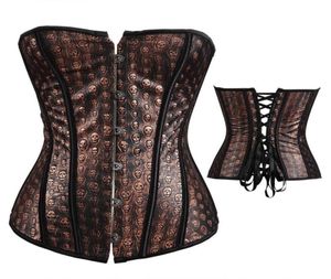 Femmes Skulls imprimées steampunk corset noirs panneaux mode plus taille s6xl tropbust laceup vintage pu cuir brun gothic corset9752139