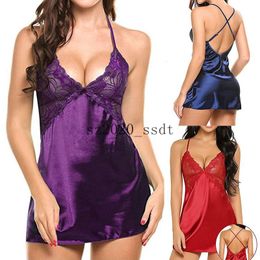 Femmes vêtements de nuit Sexy Lingerie dames fronde pyjamas col en V dos nu robe de nuit Sexy dentelle vêtements de nuit femmes chemises de nuit