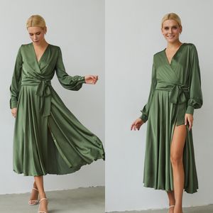 Femmes vêtements de nuit sous-vêtements vêtements de nuit peignoir Satin manches longues avec ceinture côté fendu personnaliser chemise de nuit pyjamas de maternité