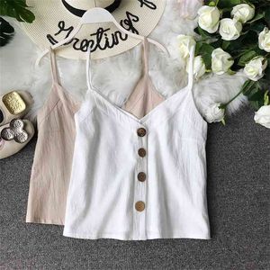 Femmes sans manches chemise de fond rétro chic gilet en mousseline de soie dame simple boutonnage court hauts à l'extérieur portant des camis F056 210527