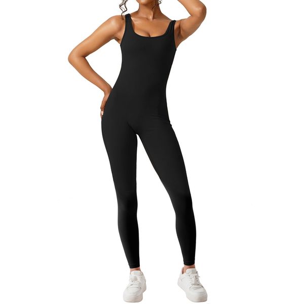 Combinaison évasée sans manches pour femmes, débardeur Sexy, dos nu, moulante, froissée, barboteuse de Yoga, sans couture, combishort Unitard