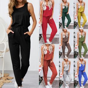Vrouwen Sleevless Tank Jumpsuit Vest Broek Club Sexy Casual Losse Solid Playsuit Party Dames Rompertjes Bandage Outfit Ljja2495
