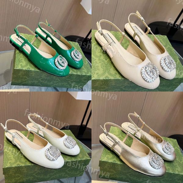 Femmes Slide Flats Crystal-Set Sandales Sparkling Hardware Double Summer Beach Pantoufles Designer Pantoufles En Cuir Verni Nude Noir Vert Lady Walking