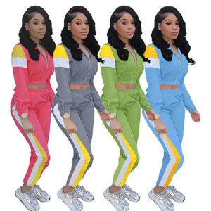 Vrouwen Slanke Beelden Sets Mode Lange Mouw Zipper Korte Jassen Broek Sport Windbreaker Suits Designer Vrouwelijke Nieuwe Revers Jassen Trainingspakken