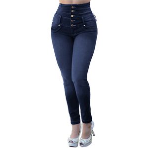 Vrouwen slanke push up jeans knop skinny hoge taille jeans dame lange denim potlood broek stretch casual sexy femme broek jeans Nieuw