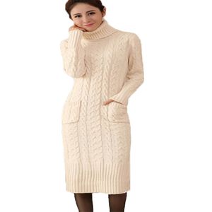Femmes Slim robe blanche automne hiver à manches longues pull col roulé tricoté moulante basique tenue décontracté Vestidos 210525