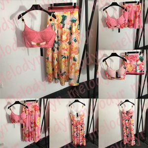 Dames sling jurk bloem print sexy tanktops klassieke print high taille geplooide rok ontwerper camisole jurk set