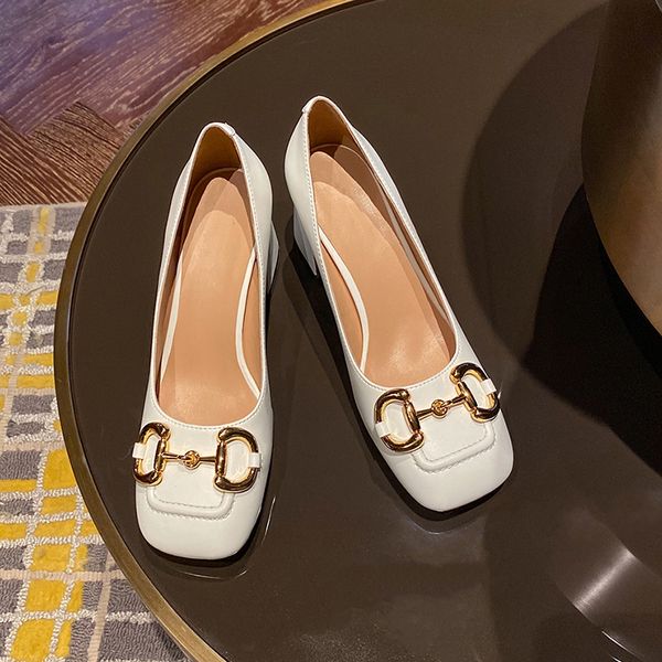 Femmes Slingback mi-talon pompe blanc peau de vache chaussures habillées talons hauts sandales de créateur Python imprimé cuir chaussures carrées 273