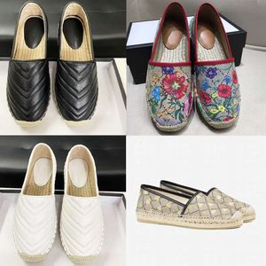 Luxe Designer Espadrilles Dames Instapper Zomer Lente Platform Met Lettergesp Loafer Meisjes Echt Leer Zachte Zool Canvas Casual Schoenen Met Doos Zak NO36