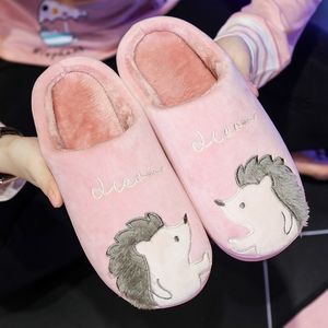 Dames slippers cartoon egel hedhog winter bont huis slippers indoor outdoor pluche dames schoenpaar zapatillas mujer y200106