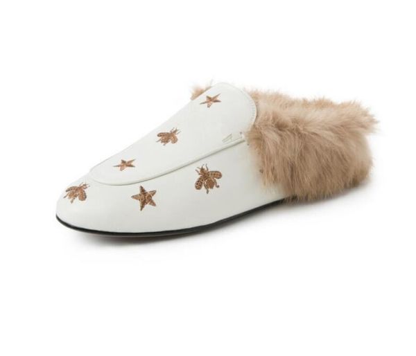 pantoufles pour femmes de luxe dames recouvertes de cuir tête moitié Mulle net nom lapin cheveux sandales et pantoufles marque designer chaussures