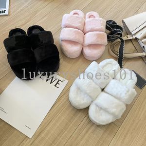 Vrouwen Slippers Winter Indoor Home Bont Slippers Huis Volledige Harige Zachte Pluizige Flats Hak Luxe Designer Schoenen Casual Slippers