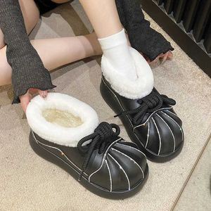 Femmes pantoufles hiver bottes de neige en plein air semelle épaisse en peluche chaud botte courte EVA bottines mignon diapositives sabots à lacets chaussures femme