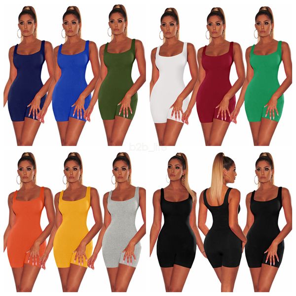 Femmes Sloid Tnak Bodycon Jumpsuit Sexy Romper Body Pantalon Court Sans Manches Gilet Sport Costume Skinny Col Carré Combishorts LJJA2524