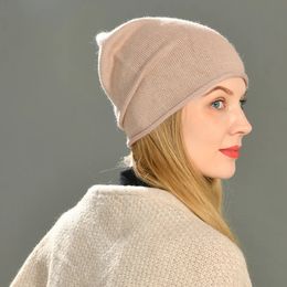 Femmes Slouch tricoté bonnet chapeau hiver femme laine chapeau sertissage ourlet mode chaud décontracté Skullies bonnets marque solide dame chapeaux 240122