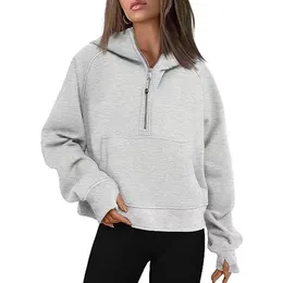 Women'slululemenwomens Sweats à capuche demi-zip veste à capuche femme survêtement chaud à manches longues haut court sweat-shirts manteau de sport d'hiver drôle