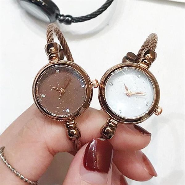 Relojes pequeños para mujer, pulsera de cuarzo elegante con brillo de cielo estrellado a la moda, relojes de pulsera 270F