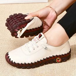 Dames Sneakers Vintage Ademende Platte Schoenen Platform Loafers Lace Up Lederen Slip-On Fashion Casual Mom Schoen Zapatos Mujer 231225