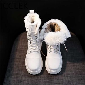 Femmes bottes de neige Beige peluche fourrure chaude chaussures décontractées baskets bottines plate-forme semelle épaisse à lacets hiver 211105 GAI GAI GAI