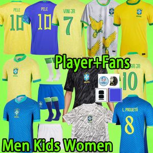Brazilië voetbalshirts PELE RONALDO RONALDINHO 2024 HEREN KIDS kit VROUWEN Brazilië jongens uniform VINI JR RODRYGO 2020 2022 spelersversie doelman 24 25 voetbalshirt