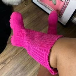 Vrouwen Sock High Knitting 639 Winter Knie Brand Boots Platform Pink Long Boot Fashion Ladies Cotton Shoes Maat 36-43 230807 873