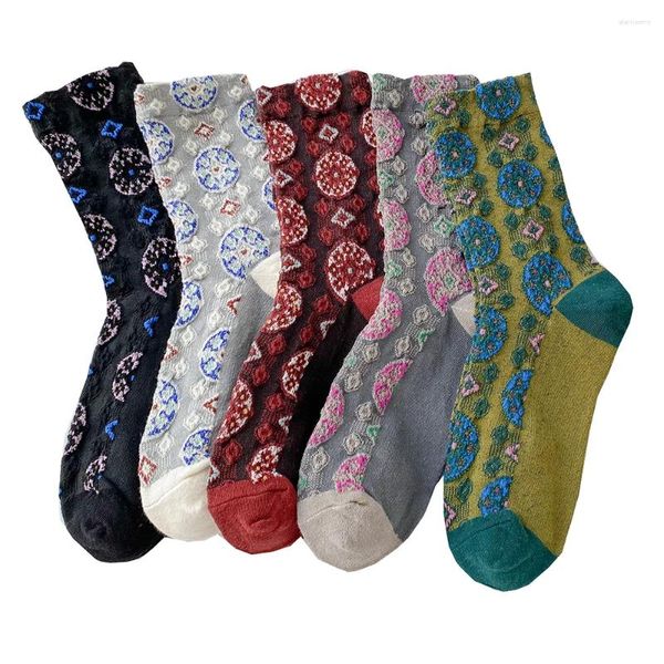 Chaussettes longues en coton pour femmes, 1/2/3 paires, Style coréen, confortables, à la mode, ensembles de pieds imprimés de fleurs, Kawaii, automne hiver