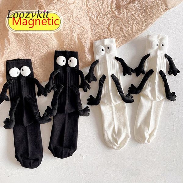 Calcetines de mujer 1/2 pares 3d mano en muñeca pareja magnético transpirable cómodo negro blanco dibujos animados lindo para hombres 2023