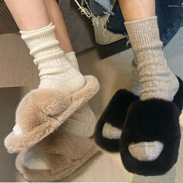 Chaussettes de femmes 1/2paies Lolita Blanc Black Girls Tricoted Stocks chauds Milieuses Crochet Croche Ruffles Lazy Loose SOX