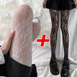 Femmes chaussettes 1/2 paires Sexy noir blanc évidé bas gothique dentelle maille bas collants classique fleur résille collants