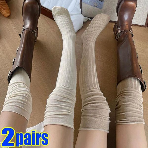 Femmes chaussettes 1/2 paires Sexy cuisse haute bas tendance décontracté sur le genou femme longue thermique chaud coton grand Tube Leggings