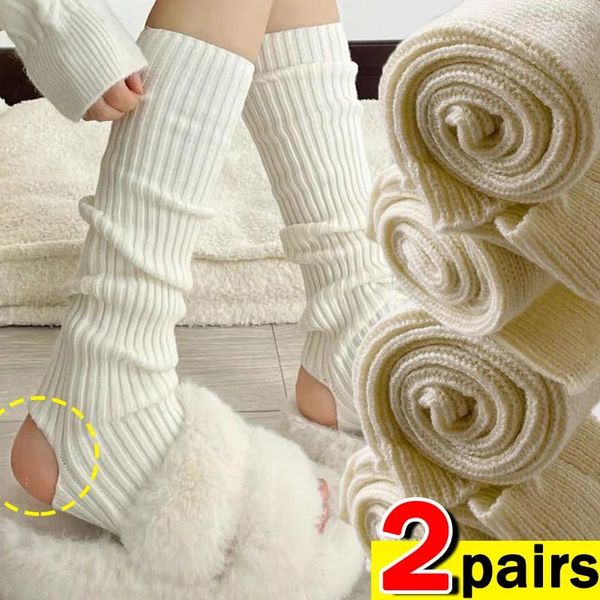 Chaussettes tricotées douces pour femmes, 1/2 paires, chauffe-jambes pour filles Y2k, manchettes de bottes Lolita, bas d'hiver décontracté, couvre-pieds en Crochet, Leggings longs