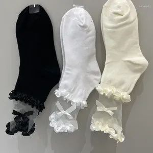 Chaussettes féminines 1/3 Pairs Lolita JK Black White Lace Sweet Girls Bowknot Stockss Streetwear Harajuku Ruffle Cotton Mid-tube chaussette