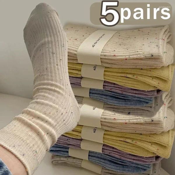 Chaussettes féminines 1 / 5ptes kawaii japonais avec des couleurs de bonbons clignotantes bassages de tubes moyens collège de coton harajuku décontracté