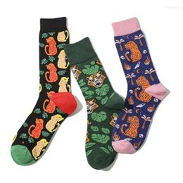 Chaussettes de femmes 1 paire dessin animé animal imprimé coloré léopard unisexe nouveauté