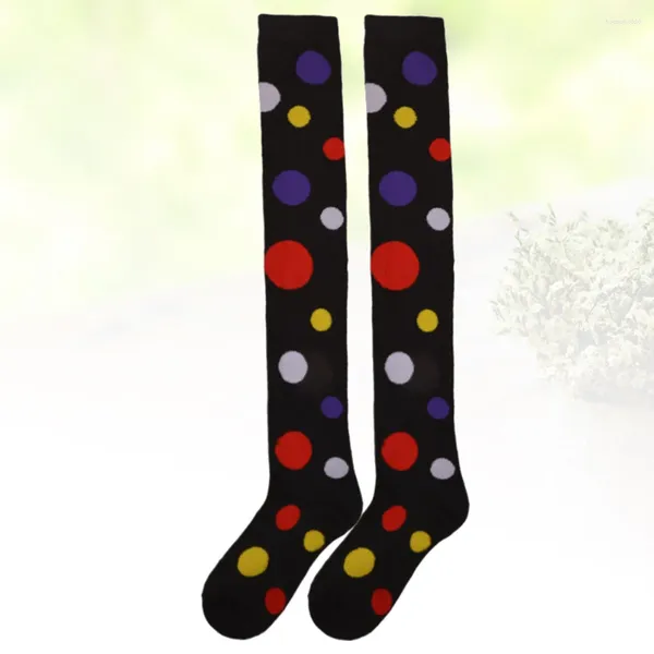 Chaussettes pour femmes, 1 paire, bas de Cosplay Clown, motif à pois sur la longue tenue de soirée, spectacle de danse (noir)