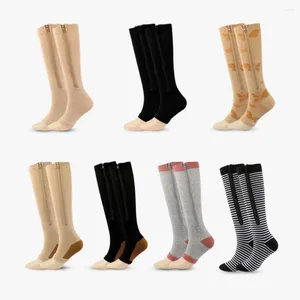 Chaussettes de femmes 1 paire compression avec zip chausensette élevée élevée unisexe genou orteil support bass varices veine