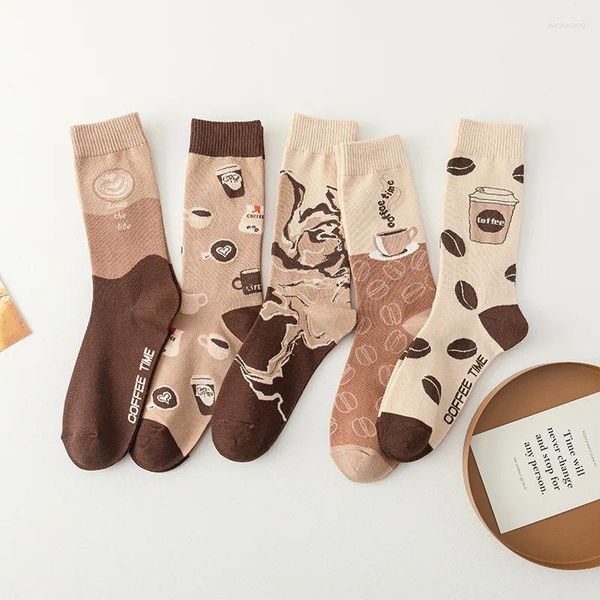 Chaussettes de femmes 1 paire Cotton mode harajuku vintage long beige café élégant filles streetware brun mignon robe sox automne hiver