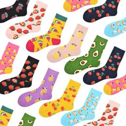 Chaussettes en coton pour femmes, 1 paire, Harajuku, unisexe, Skateboard de rue, Fruit heureux, pomme, poire, banane, citron, cerise, cadeau Sox amusant pour filles