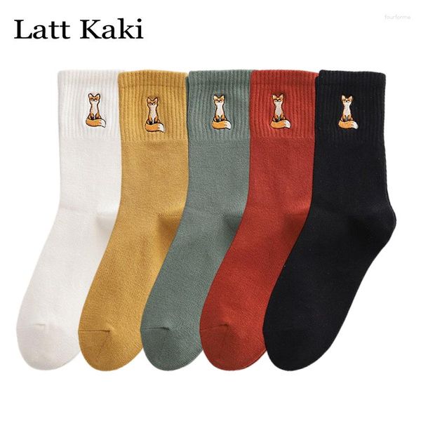 Femmes chaussettes 1 paire mignon pour respirant Kawaii broderie dessin animé drôle filles japonais mode coton femme doux