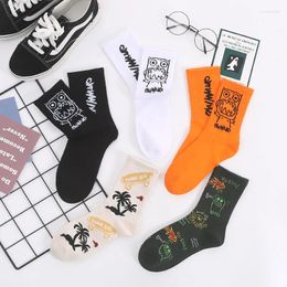 Femmes chaussettes 1 paire mode cocotier hibou Orange drôle Skateboard Cool noir blanc pour femme décontracté coton Hipster Sox